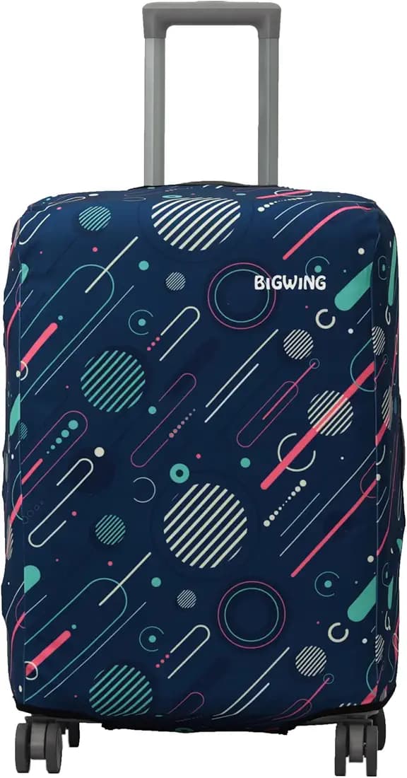 BIGWING Protective Cover in Polyester Fabric with Geometric Print for | 24' Inch 65 cm Medium Size | Hard Luggage Trolley Bag Cover (Fits Only On Fiber - Plastic Trolley Bag) Navy Blue