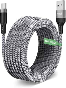 Verilux Type C Charging Cable 62W 3.1A Fast Charging Cable 10Ft Long Type C Charging Cable Data Cable Support 480Mbps Data Transmission Compatible With Phone,Tablet,Ps5 & More C Type Devices,Silver