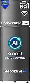 Samsung 330 L, 3 Star, Convertible 5-in-1, Digital Inverter, Frost Free Double Door, WiFi Bespoke AI Refrigerator (RT34HG5A23BXHL, Luxe Black, 2026 Model)