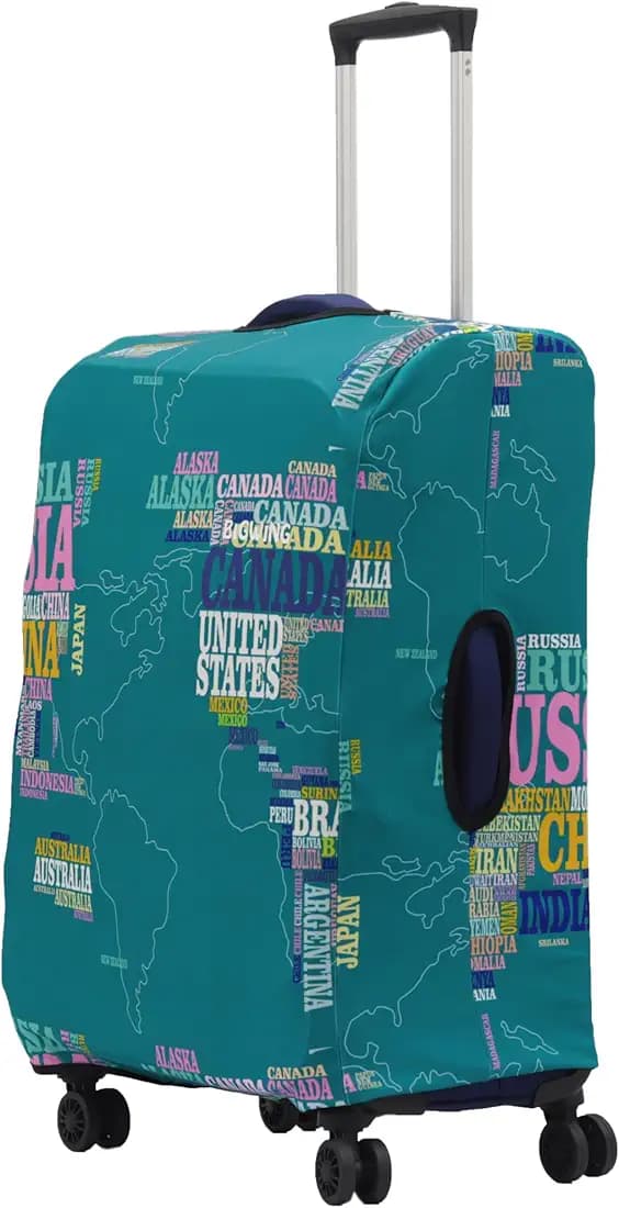BIGWING Protective Cover in Polyester Fabric with World Map Print for | 20' Inch 55 cm Small Size | Soft Luggage Trolley Bag Cover (Fits Only On Fabric Trolley Bag)
