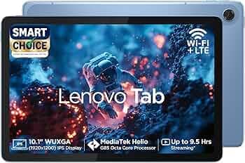 Lenovo Tab (Smartchoice)| 10.1" Display| 4G (LTE) + Wi-Fi (Calling)| 4 GB RAM + 64 GB ROM (Expandable up to 1 TB)| Metal Body| Dual Speakers with Dolby Atmos| Android 14| Color: Polar Blue
