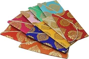 SAUDEEP INDIA Pack of 7 Raw Silk Fabric Money Gift Envelopes for Wedding, Marriage, Haldi, Mehendi, Birthday & Festivals | Designer Cash Shagun Covers for Gifting | MultiColor Traditional Lifafa