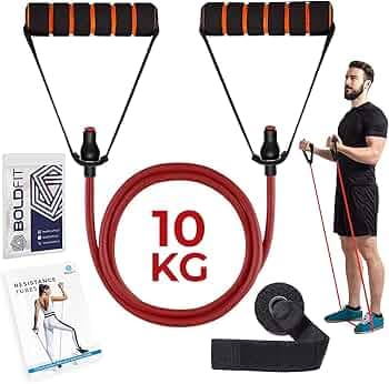 Boldfit Resistance Tube with Foam Handles, Door Anchor for Exercise & Stretching, Suitable in Home & Gym Workout for Men & Women-10kg-Red