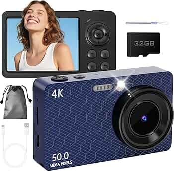 Digital Camera for Photography Autofocus, 4K 50MP Point and Shoot Cameras with 32GB SD Card, 16X Digital Zoom, Portable Travel Camera for Beginner, Small Compact Digital Camera for Adult Teens, Blue