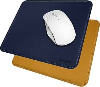 Tukzer Vegan PU Leather Mouse Pad for Laptop Notebook Gaming Computer | Smooth Reversible Dual Color Splash Proof Anti Fray Stitched Edges Anti Skid Mousepad (9.8 X 8.2 Inch | Navy Blue-Yellow)