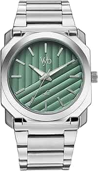 Fastrack Vyb Challenger with Quartz Analog Green Dial Silver Stainless Steel Strap Watch for Men - FV30045SM01W