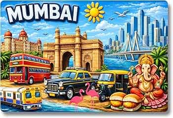 Mumbai Fridge Magnet, Acrylic Refrigerator Magnet, Stylish Mumbai City Theme Souvenir for Kitchen & Home Decoration, 8.5 x 5.5 cm, Pack of 1