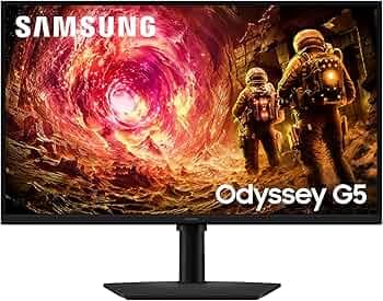 Samsung 27" Odyssey G5 Fast IPS Gaming Monitor|QHD 2560 x 1440|180 Hz|1ms|300nits|HDR10|AMD FreeSync|G-Sync|Ports-DP,HDMI,Headphone|Height-Tilt-Swivel-Pivot Adjustable Stand|LS27FG502EWXXL|Black